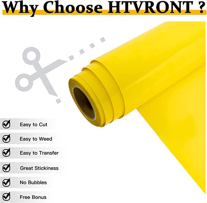 HTVRONT Yellow HTV Vinyl Rolls Heat Transfer Vinyl - 12" x 15ft Yellow HTV Vinyl for Shirts, Yellow Iron on Vinyl for All Cutting Machines - Easy to Cut & Weed for Heat Vinyl Design (Yellow) - Image 2